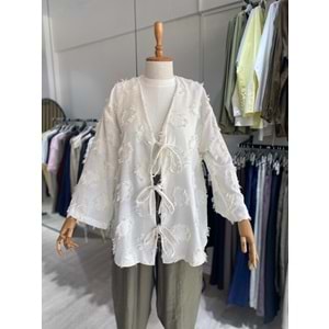 Üç Bağlama Keten Beyaz Orta Kimono XL Beden