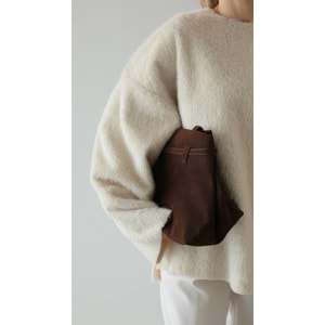 Tüylü Dokuma Bej Kadın Kazak