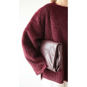 Tüylü Dokuma Bordo Kadın Kazak