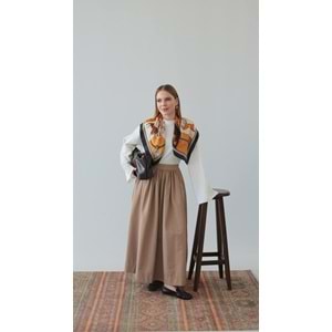 Büzgülü Kanvas Ekru Etek Standart (36-46 Beden)