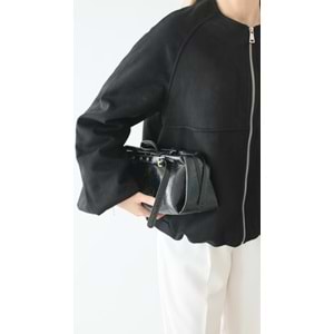 Süet Bomber Fermuarlı Kadın Siyah Ceket