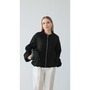 Süet Bomber Fermuarlı Kadın Siyah Ceket