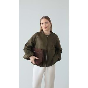 Süet Bomber Fermuarlı Kadın Yeşil Ceket
