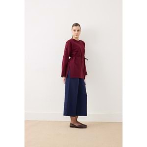 Dikiş Detaylı Yırtmaçlı Kadın Modal Bordo Sweatshirt S-M Beden