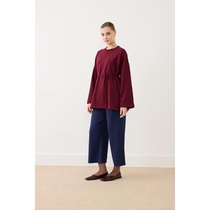 Dikiş Detaylı Yırtmaçlı Kadın Modal Bordo Sweatshirt S-M Beden