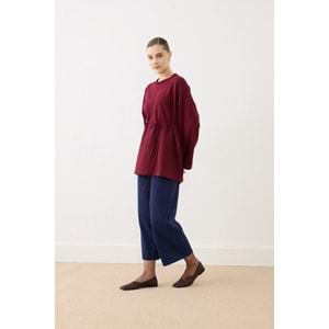 Dikiş Detaylı Yırtmaçlı Kadın Modal Bordo Sweatshirt S-M Beden