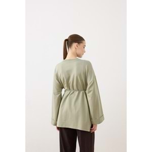 Dikiş Detaylı Yırtmaçlı Kadın Modal Çağla Sweatshirt S-M Beden