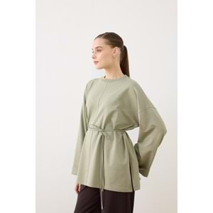 Dikiş Detaylı Yırtmaçlı Kadın Modal Çağla Sweatshirt S-M Beden