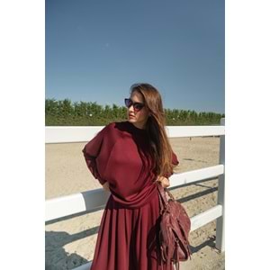 Yarasa Kol İkili Pamuk Kadın Bordo Takım S-M (36-38) Beden