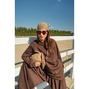 Yarasa Kol İkili Pamuk Kadın Kahverengi Takım L-XL (40-42) Beden