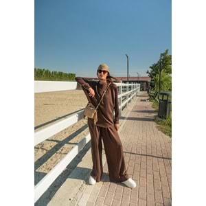 Yarasa Kol İkili Pamuk Kadın Kahverengi Takım L-XL (40-42) Beden