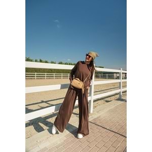 Yarasa Kol İkili Pamuk Kadın Kahverengi Takım L-XL (40-42) Beden