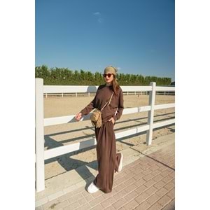 Yarasa Kol İkili Pamuk Kadın Kahverengi Takım S-M (36-38) Beden