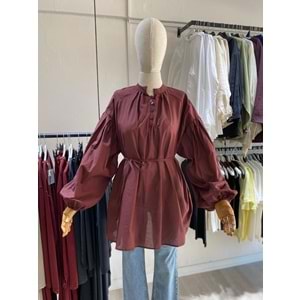 Yaka Biritli Vual Bordo Gömlek Standart