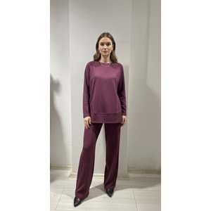 Bisqvi Bordo Modal Kumaş Pantolonlu Takım - L/XL Beden (40-42)