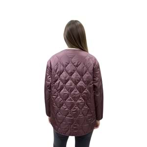 Bisiklet Yaka Çıt Çıtlı Oversize Kapitone Ceket (L-XL) - Mürdüm