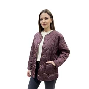 Mürdüm Oversize Kapitone Kadın Ceket (S-M Beden)