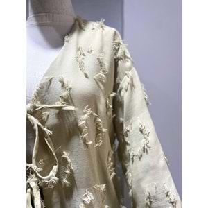 Püsküllü Önü Bağlamalı Keten Çağla Kimono Standart