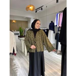 Zikzak Püsküllü İki İp Bağlamalı Yeşil Kimono M (38-40) Beden