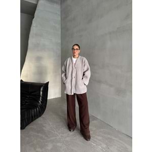 Lilyum Düz Kesim Standart Gri Bürümcük Ceket