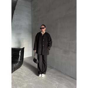 Lilyum Düz Kesim Standart Siyah Bürümcük Ceket