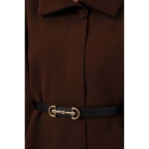 Bigdart Kadın Kemerli Kaşe Panço - Kahverengi