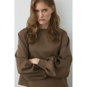 Kahverengi Büyük Beden Balon Kol Kloş Scuba Takım L/XL