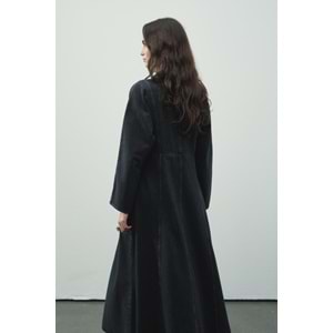 Fermuar Detaylı Denim Antrasit Elbise L/XL