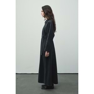 Fermuar Detaylı Denim Antrasit Elbise S/M