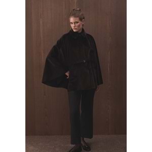 Kahverengi Oversize Pelerin Kaban | Süet Kemerli Gömlek Yaka