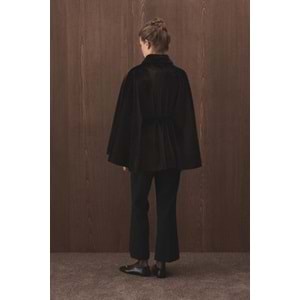 Kahverengi Oversize Pelerin Kaban | Süet Kemerli Gömlek Yaka