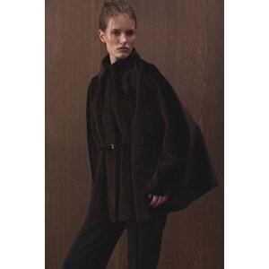 Kahverengi Oversize Pelerin Kaban | Süet Kemerli Gömlek Yaka