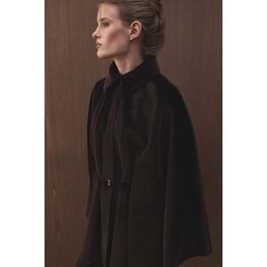 Kahverengi Oversize Pelerin Kaban | Süet Kemerli Gömlek Yaka