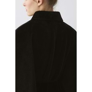Siyah Oversize Pelerin Kaban | Süet Kemerli Gömlek Yaka