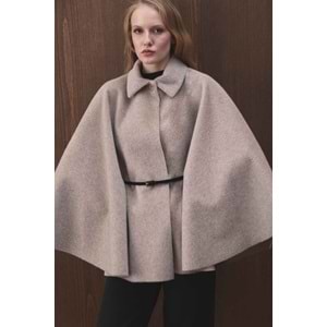 Vizon Oversize Pelerin Kaban | Süet Kemerli Gömlek Yaka