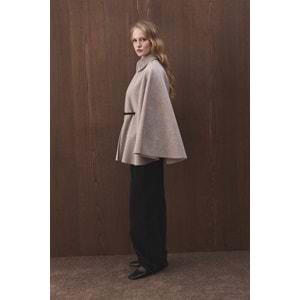 Vizon Oversize Pelerin Kaban | Süet Kemerli Gömlek Yaka