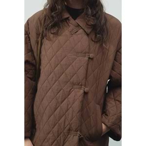 Gömlek Yaka Düğmeli Kapitone Kahverengi Mont L/XL