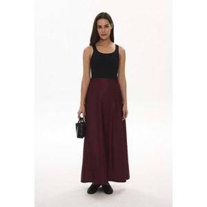 Çan Kesim Ribana Lastikli Saten XL Beden Bordo Etek