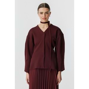 Bordo Naye Viscon Karışımlı Hırka L Beden - V Yaka, Baharlık Zarif Örgü