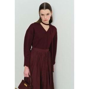 Bordo Naye Viscon Karışımlı Hırka L Beden - V Yaka, Baharlık Zarif Örgü