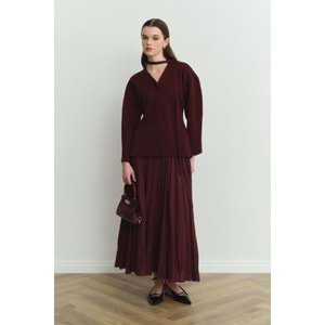 Bordo Naye Viscon Karışımlı Hırka L Beden - V Yaka, Baharlık Zarif Örgü