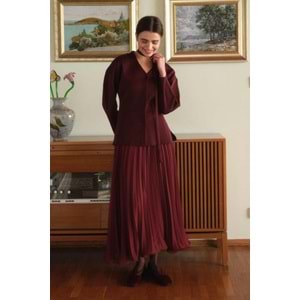 Bordo Naye Viscon Karışımlı Hırka L Beden - V Yaka, Baharlık Zarif Örgü