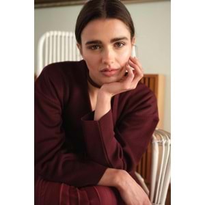 Bordo Naye Viscon Karışımlı Hırka L Beden - V Yaka, Baharlık Zarif Örgü