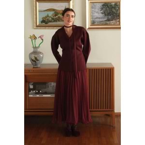 Bordo Naye Viscon Karışımlı Hırka L Beden - V Yaka, Baharlık Zarif Örgü