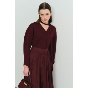 Bordo Naye Viscon Karışımlı Hırka M Beden - V Yaka, Baharlık Zarif Örgü