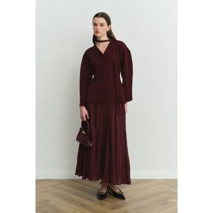 Bordo Naye Viscon Karışımlı Hırka M Beden - V Yaka, Baharlık Zarif Örgü