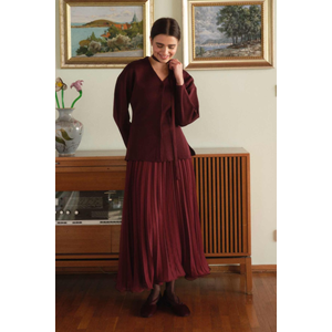 Bordo Naye Viscon Karışımlı Hırka M Beden - V Yaka, Baharlık Zarif Örgü