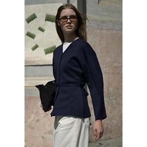 Lacivert Naye Viscon Karışımlı L Beden Hırka - V Yaka, Baharlık Zarif Örgü