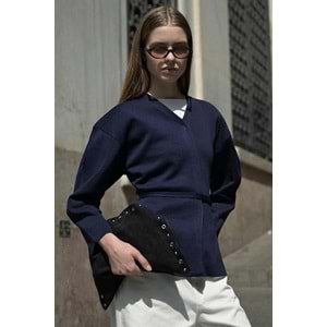 Lacivert Naye Viscon Karışımlı L Beden Hırka - V Yaka, Baharlık Zarif Örgü