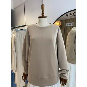 Arkası Dikişli Modal Rahat Bej M Beden Sweatshirt